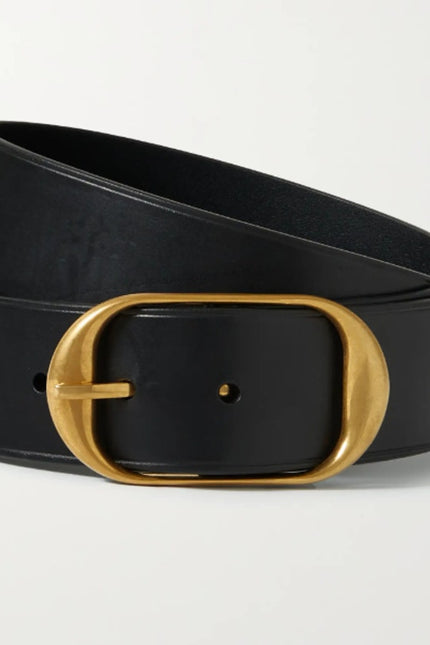 NILI LOTAN Leather Nili Belt Black with Antique Brass Buckle Women's O/S