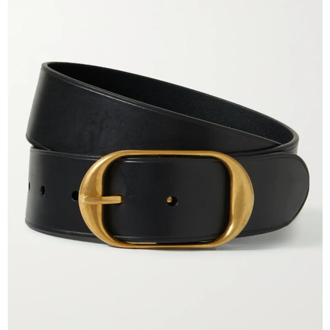 NILI LOTAN Leather Nili Belt Black with Antique Brass Buckle Women's O/S