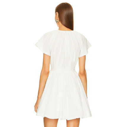 ULLA JOHNSON Jessa Mini Dress NWT Pristine White Pleated Cotton Poplin Women's 2