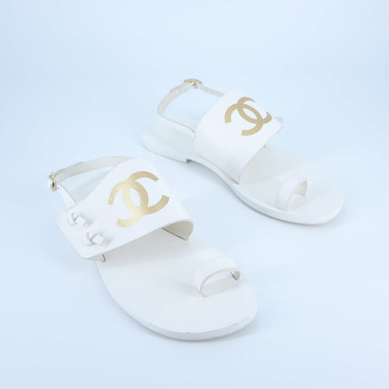 Chanel Interlocking CC Logo Leather Sandal White Slingback Women's 36/US 5.5
