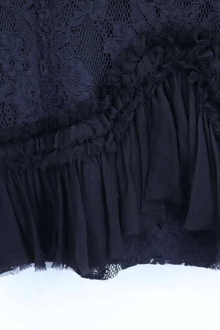 ALEXIS Black Anabella Lace Sheath Dress Long Sleeve Ruffle Knee Length Women's M
