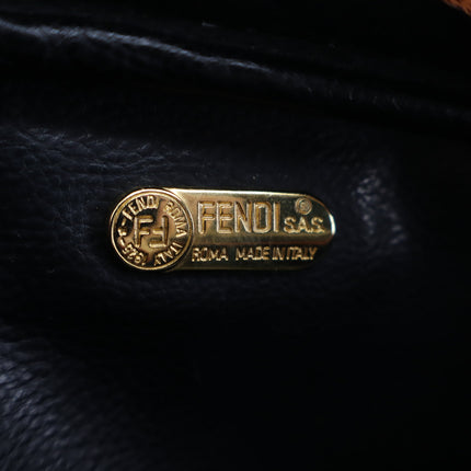Fendi Pequin Striped Leather Crossbody Purse Round Brown Black Vintage 90's