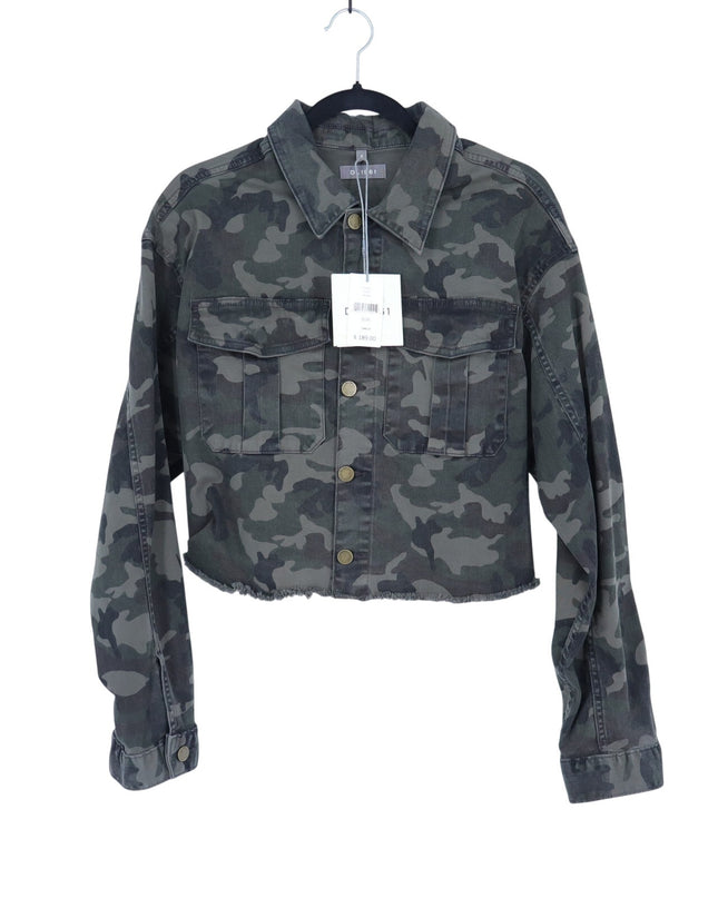 DL1961 Kaval Denim Camo Jacket Green NWT Button Front Waist Length Women's S