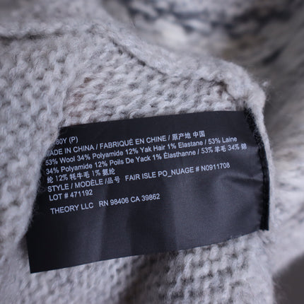 THEORY Fair Isle Sweater Melange Light Grey Wool Blend Long Sleeve Women's P/00