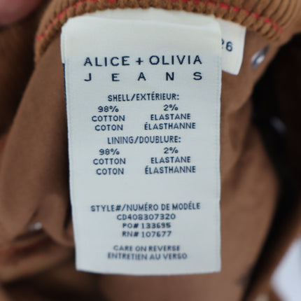 Alice + Olivia Joss Corduroy Mini Skirt Brown NWT Button Fly Women's 26