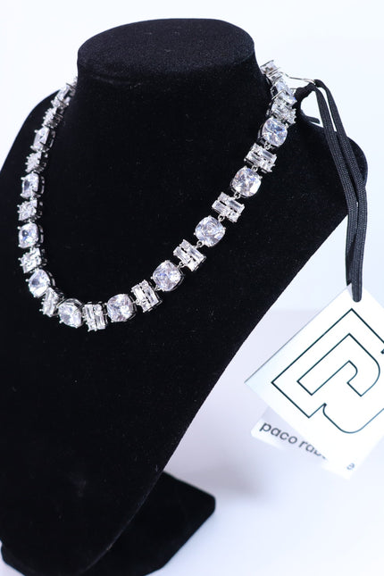 PACO RABANNE Embellished Necklace CZ Crystal Oversized Silver and Clear NIB