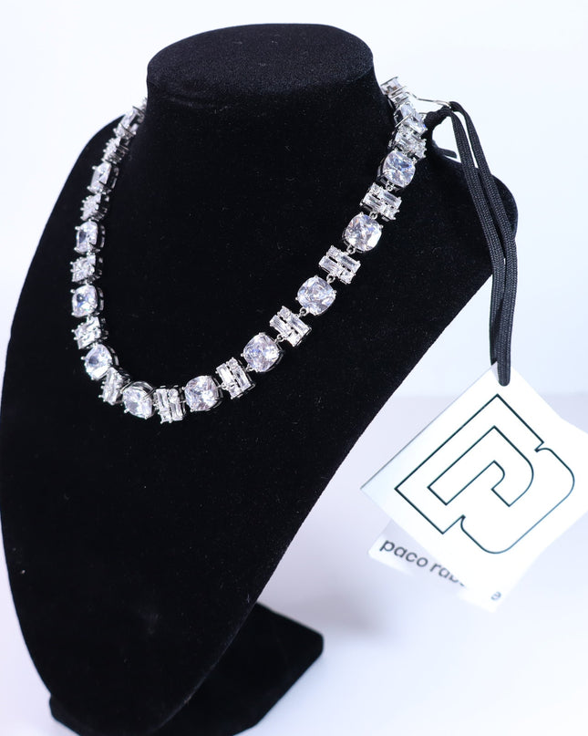 PACO RABANNE Embellished Necklace CZ Crystal Oversized Silver and Clear NIB