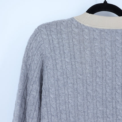 Sandro Jane Cable Knit Sweater Gray and Tan Cashmere Wool Women's 0/US XS