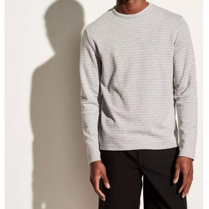 Vince Feeder Stripe Knit Top Gray Long Sleeve Crew Neck Pullover Men's XL