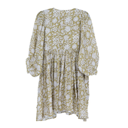 Daughters of India Kyra Mini Dress Olive Green Cotton Floral Print Women's M