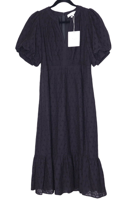 DIANE VON FURSTENBERG Polina Cotton Dress Black Eyelet Puff Sleeve Women's 6