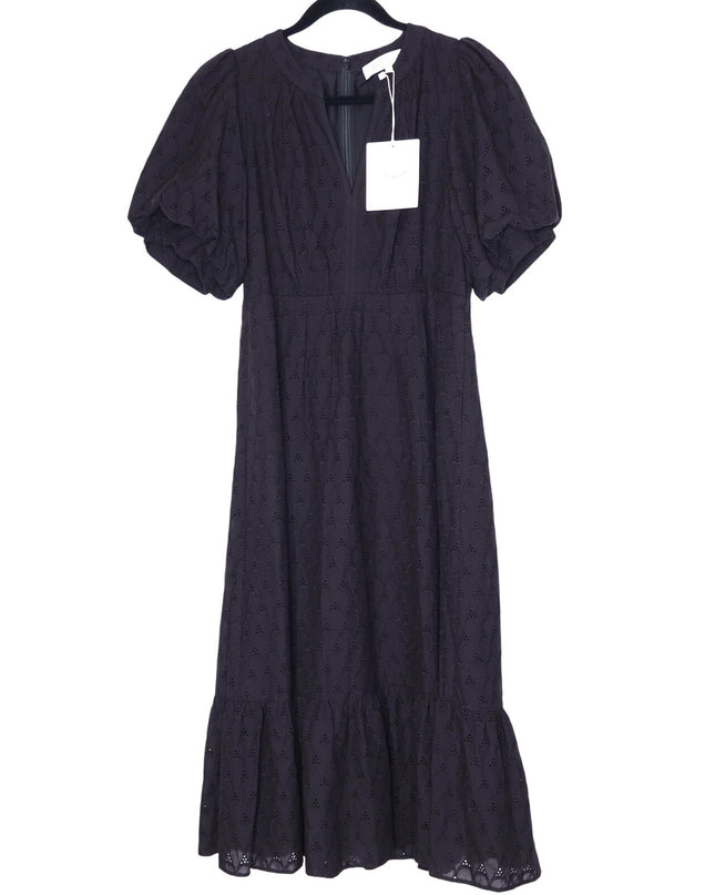 DIANE VON FURSTENBERG Polina Cotton Dress Black Eyelet Puff Sleeve Women's 6