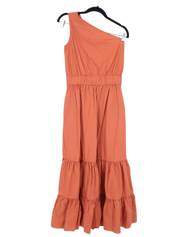 Cara Cara One Shoulder Tiered Maxi Dress Burnt Orange Cotton Women's S