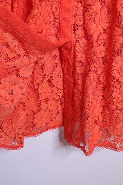 ME+EM Guipure Lace Ruffle Maxi Dress Papaya Orange Short Sleeve Women's 8