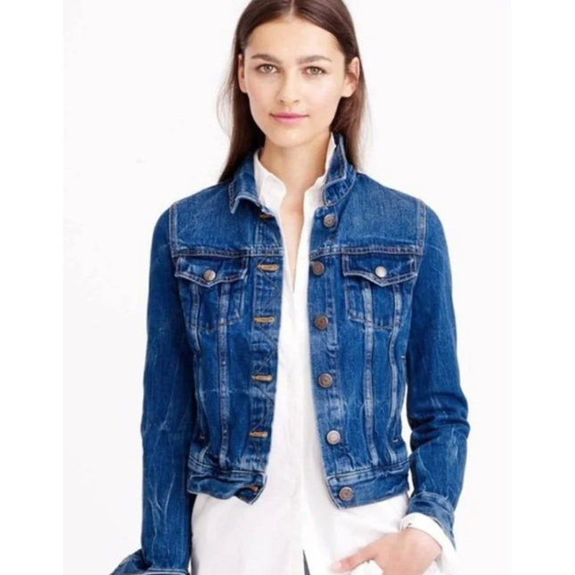 J. Crew Indigo Denim Jacket Tyler Blue Wash Button Front Long Sleeve Women's XS