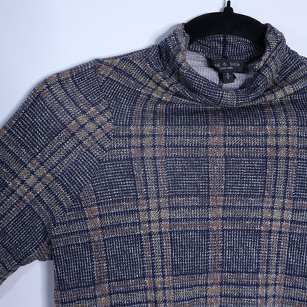 Rag & Bone Shaw Plaid Turtleneck Top Black Multi Long Sleeve Women's S
