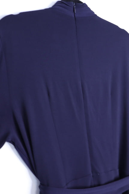 THE FOLD Wrap Belted Midi Dress Navy Blue Long Sleeve Women's 8