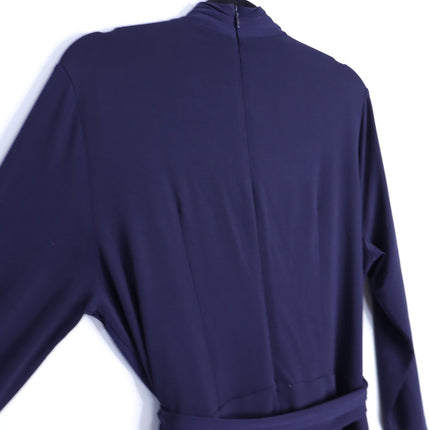 THE FOLD Wrap Belted Midi Dress Navy Blue Long Sleeve Women's 8