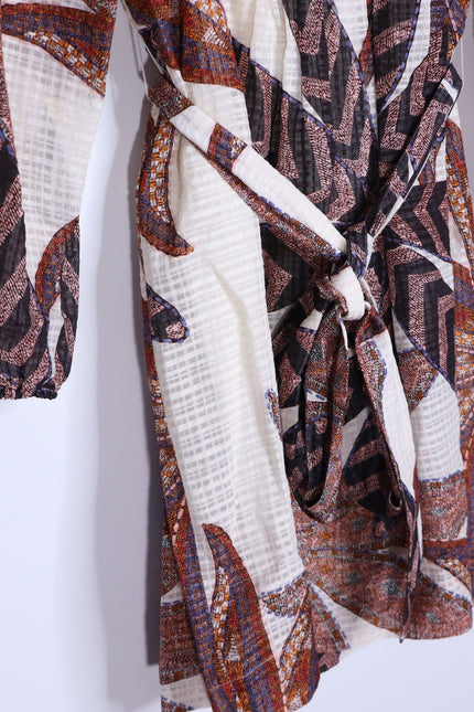 MARIE OLIVER Catie Mini Dress Anise Print Pleated Long Sleeve Women's S