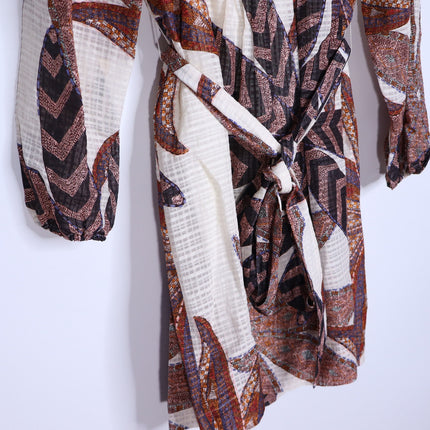 MARIE OLIVER Catie Mini Dress Anise Print Pleated Long Sleeve Women's S