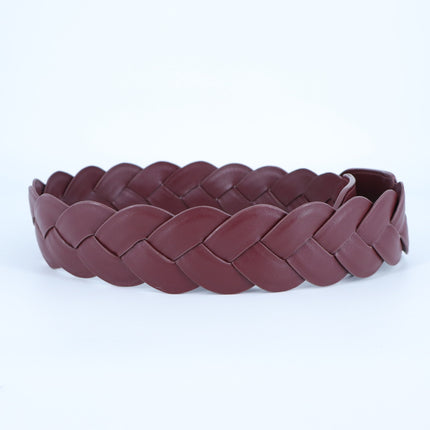 Altuzarra Braid Leather Belt Burgundy with Gold Buckle Women's L