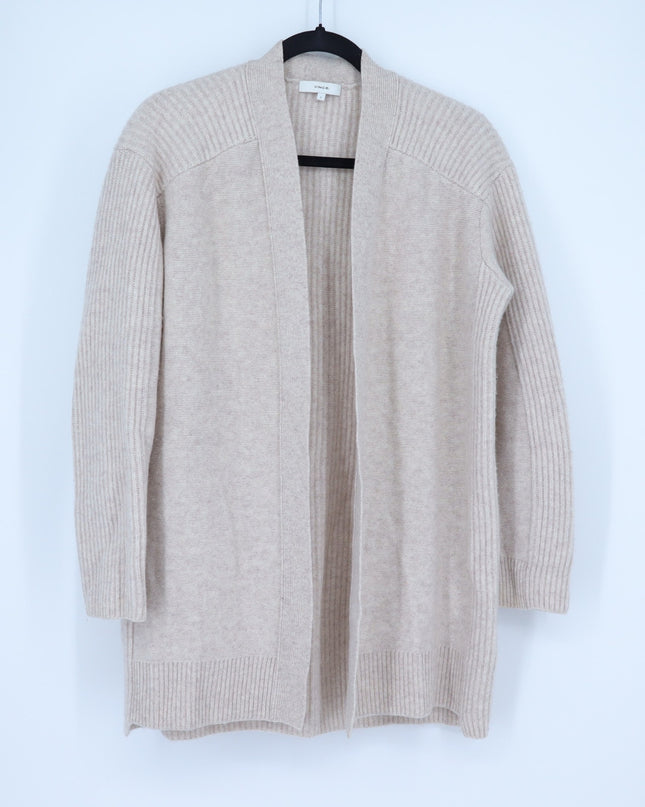 Vince Cashmere Wool Open Sweater Oatmeal Ribbed Knit Cardigan Women's S