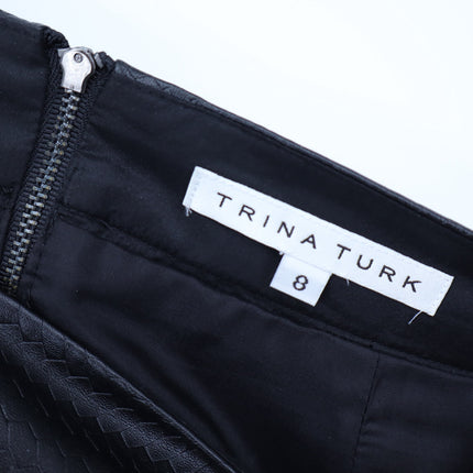 Trina Turk Kimbra Pleated Mini Skirt Black Weave Embossed Waist Women's 8