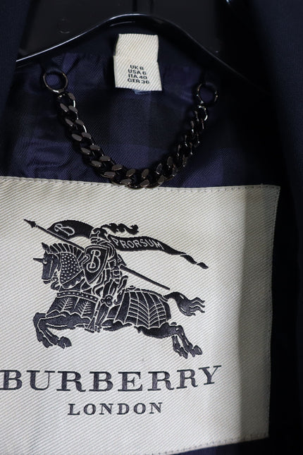BURBERRY Crop Double Breasted Swing Jacket Dark Navy Long Sleeve Women's 40/US 6