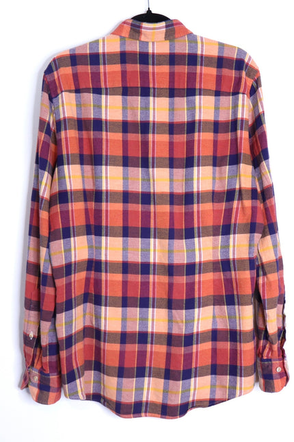 STENSTROMS Slimline Button Down Shirt Orange Multi Tartan Plaid Men's L