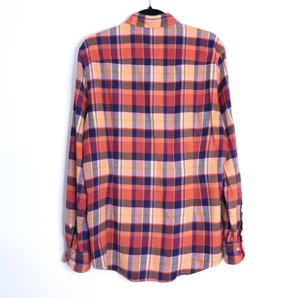 STENSTROMS Slimline Button Down Shirt Orange Multi Tartan Plaid Men's L