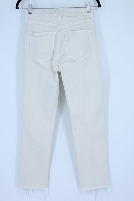 VERONICA BEARD Ryleigh Slim Straight Jeans Ecru High Rise Button Fly Women's 26