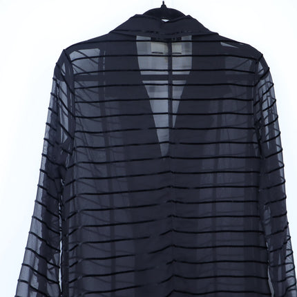 L'agence Dottie Stripe Tulle Duster Black Velvet Double Breasted Women's XS Tall