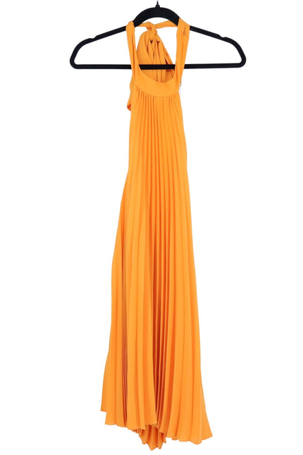 ALICE + OLIVIA Halterneck Sunburst Pleated Mini Dress Orange NWT Women's M