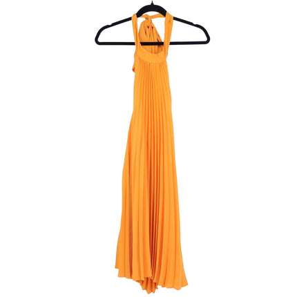 ALICE + OLIVIA Halterneck Sunburst Pleated Mini Dress Orange NWT Women's M