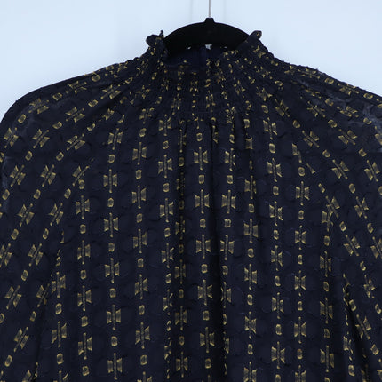 AMANDA UPRICHARD Noemi Dress Navy and Gold Long Sleeve Shift Women's M