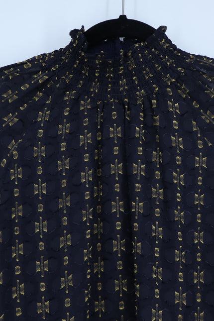AMANDA UPRICHARD Noemi Dress Navy and Gold Long Sleeve Shift Women's M