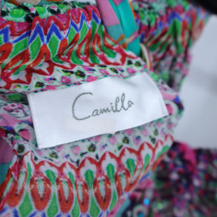 Camilla Printed Silk Maxi Dress Pink Turquoise High Neck Embellished Women's O/S