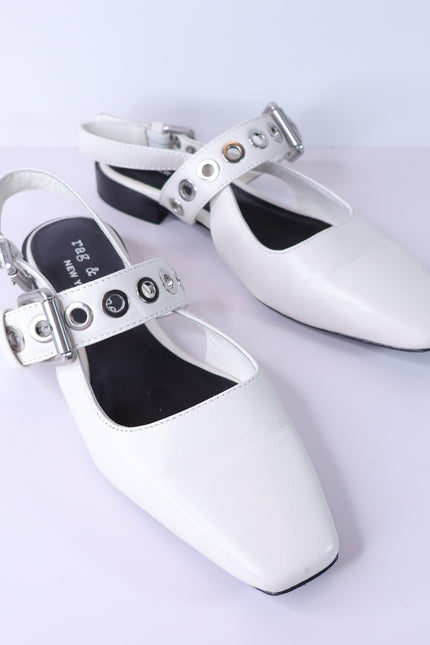 RAG & BONE Astra Flat Slingback Antique White Leather Maryjane Women's 37/US 7