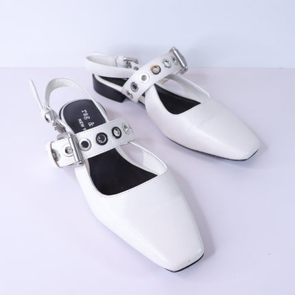 RAG & BONE Astra Flat Slingback Antique White Leather Maryjane Women's 37/US 7