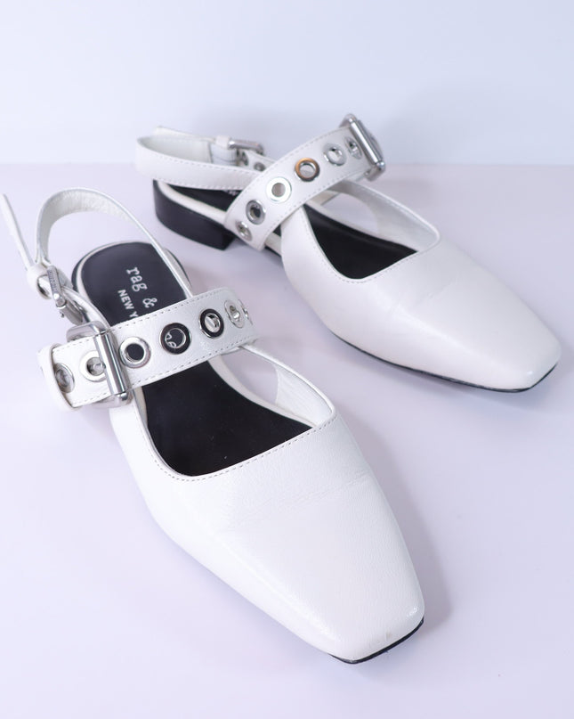 RAG & BONE Astra Flat Slingback Antique White Leather Maryjane Women's 37/US 7