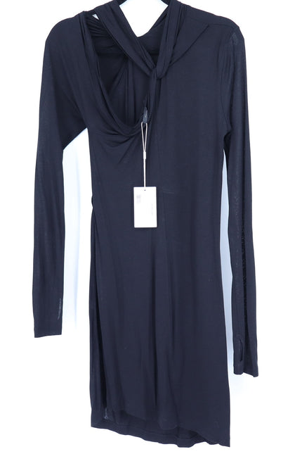 HELMUT LANG Black Asymmetric Mini Dress NWT Twisted Long Sleeve Women's M