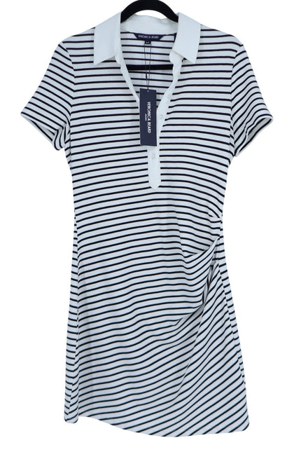 VERONICA BEARD Lanier Striped Polo Mini Dress Black and White NWT Women's M