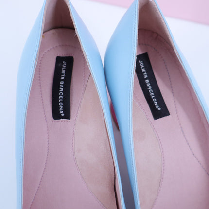 JULIETA Zoe Leather Colorblock Pumps Black and Silver Block Heel Women's 7