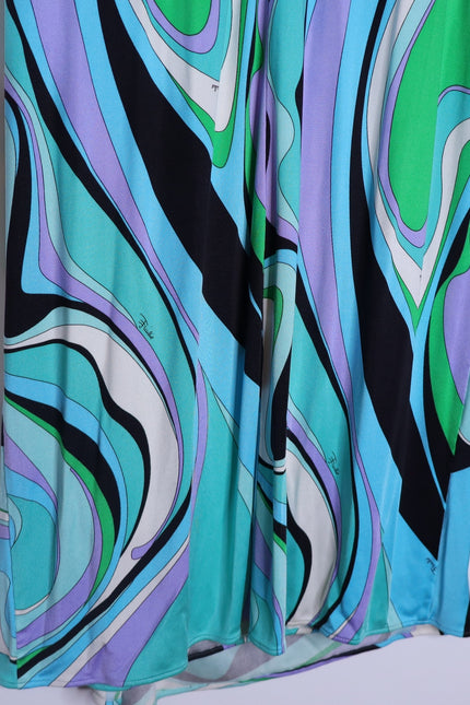 EMILIO PUCCI Blue Marmo Print Mini Dress Silk Faux Wrap Y2K Vtg Women's 40 US10