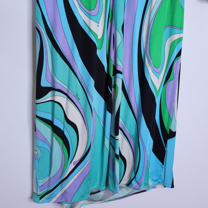 EMILIO PUCCI Blue Marmo Print Mini Dress Silk Faux Wrap Y2K Vtg Women's 40 US10