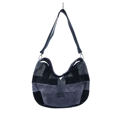 Liebeskind Berlin Irvine Hobo Shoulder Bag Oil Black Leather Reptile Mix Media