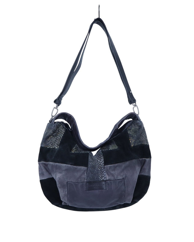 Liebeskind Berlin Irvine Hobo Shoulder Bag Oil Black Leather Reptile Mix Media
