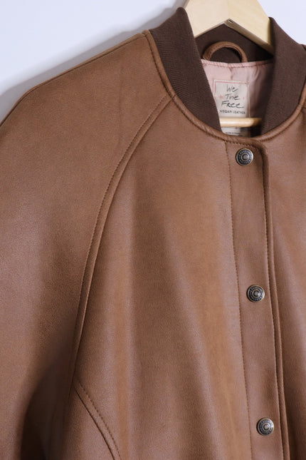 WE THE FREE Wild Rose Vegan Suede Bomber Jacket Chestnut Combo Women's S