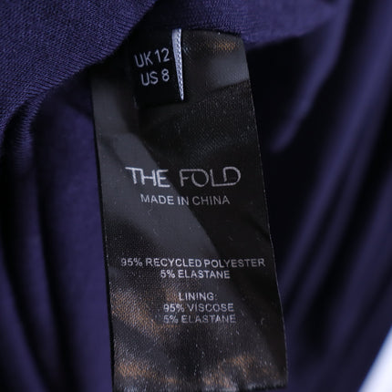 THE FOLD Wrap Belted Midi Dress Navy Blue Long Sleeve Women's 8