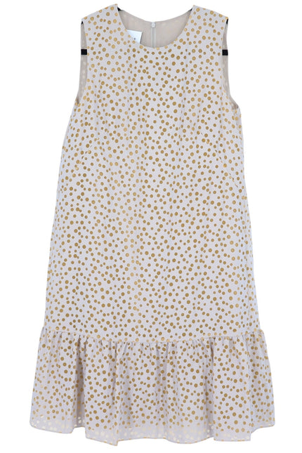 AKRIS PUNTO Sleeveless Polka Dot Flounce Dress Tan Gold Knee Length Women's 6